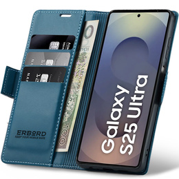 Puzdro pre Samsung Galaxy S25 Ultra, ERBORD Glossy Litchi, flipová peňaženka, modré