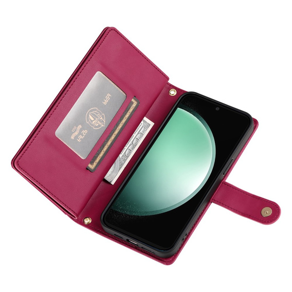 Klapkové puzdro pre Samsung Galaxy S24 FE, Wallet Zipper Pocket, červené