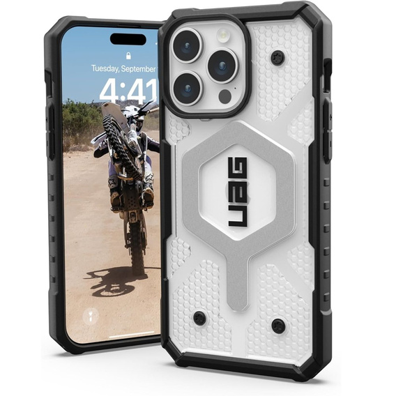 Urban Armor Gear Obal na mobil pre iPhone 15 Pro Max, Pathfinder MagSafe, transparentné / čierne