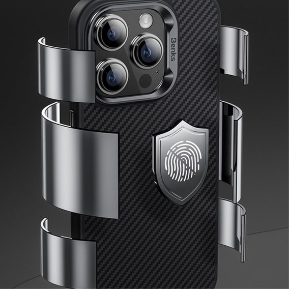 Puzdro BENKS Kevlar pre iPhone 15 Pro, pre MagSafe, Carbon Fiber, čierne