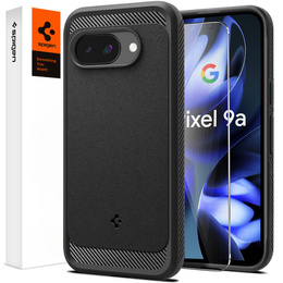 Puzdro Spigen pre Google Pixel 9A, Rugged Armor MagSafe, čierne + tvrdené sklo 9H
