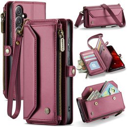 Puzdro CASEME pre Samsung Galaxy S25 FE, RFID Leather Wallet, s popruhom cez rameno, červené