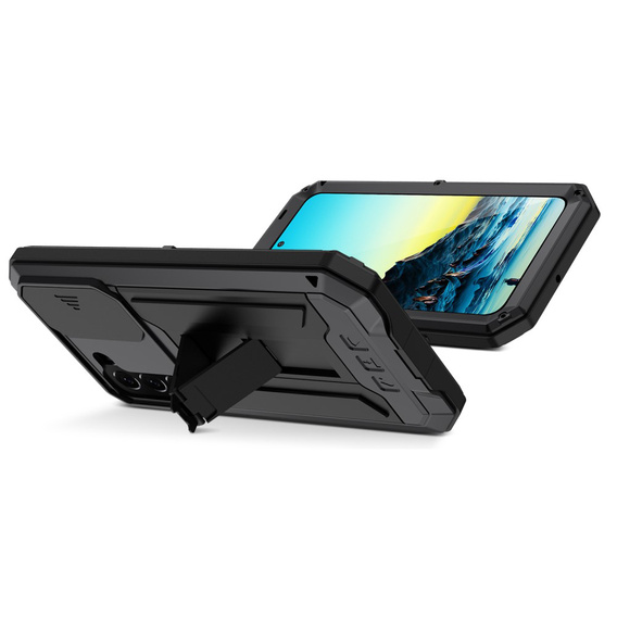 Obrnené puzdro pre Samsung Galaxy S22+ Plus 5G, R-JUST CamShield Slide, čierne
