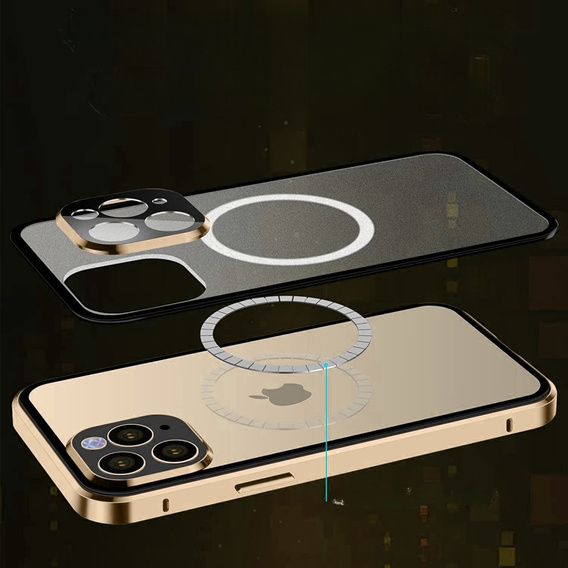 Magnetické puzdro Dual Glass MagSafe pre iPhone 13 Pro, zlaté