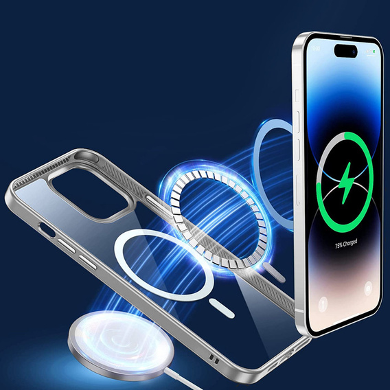 Obal na mobil pre iPhone 14 Pro Max, ERBORD Hybrid MagSafe Case, strieborné