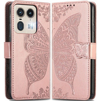 Klapkové puzdro pre Motorola Edge 50 Ultra, Butterfly, ružové rose gold