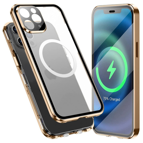 Magnetické puzdro Dual Glass MagSafe pre iPhone 12 Pro, zlaté