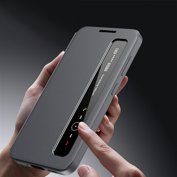 Kožené puzdro Smart View Window pre Samsung Galaxy S26, sivé