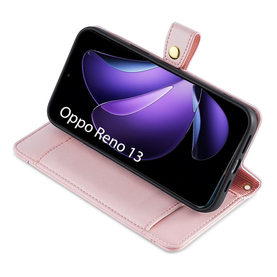 Klapkové puzdro pre Oppo Reno 13, Wallet Zipper Pocket, ružové