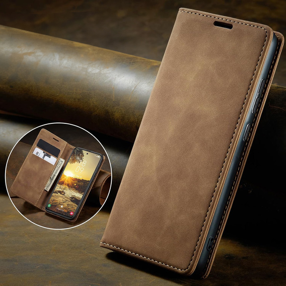 Puzdro pre Samsung Galaxy A16, ERBORD Vintage, peňaženka s chlopňou, hnedé