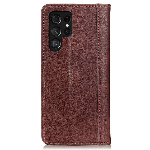 Obal na mobil pre Samsung Galaxy S24 Ultra, Wallet Litchi Leather, hnedé