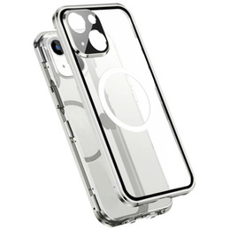 Magnetické puzdro Dual Glass MagSafe pre iPhone 14, strieborné