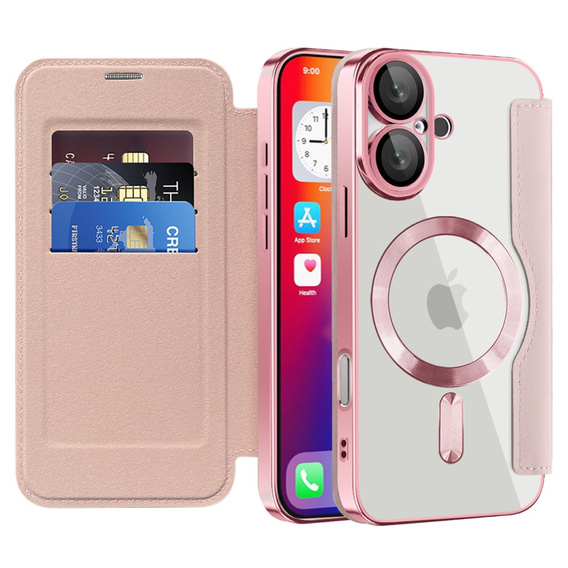 Klapkové puzdro pre iPhone 16, RFID Wallet MagSafe CamShield, ružové