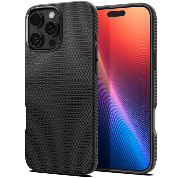 Puzdro Spigen pre iPhone 16 Pro Max, Liquid Air, čierne + tvrdené sklo 9H