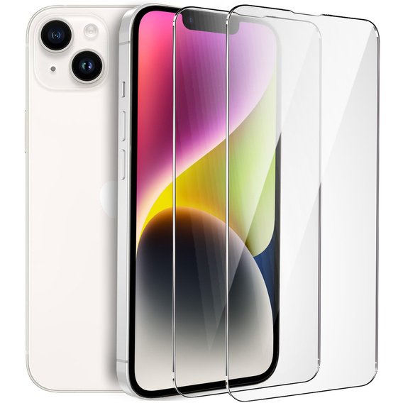 2x tvrdené sklo pre iPhone 14, ERBORD 9H Hard Glass na displeji