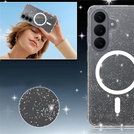 Třpytivé pouzdro, pro MagSafe pro Samsung Galaxy S26, průhledné