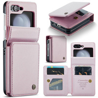 CASEME flipové puzdro pre Samsung Galaxy Z Flip5 5G, Litchi Wallet, ružové