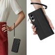 Puzdro s chlopňou pre Samsung Galaxy S25 Edge, Rhombus Crossbody Leather, čierne