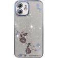 Puzdro pre iPhone 12, Glitter Flower, modré
