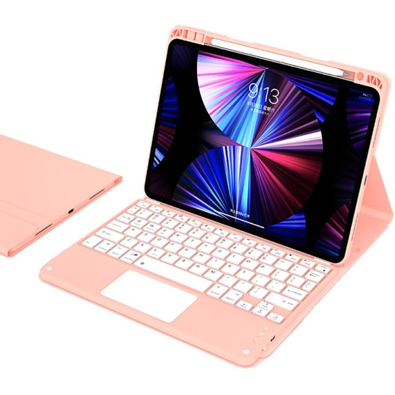 Puzdro + klávesnica iPad 10.2 2021 / 2020 / 2019 / Air 10.5 2019, Leather Pen Slot TouchPad, ružové