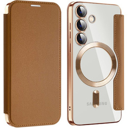 Klapkové puzdro pre Samsung Galaxy S24, RFID Wallet MagSafe CamShield, hnedé