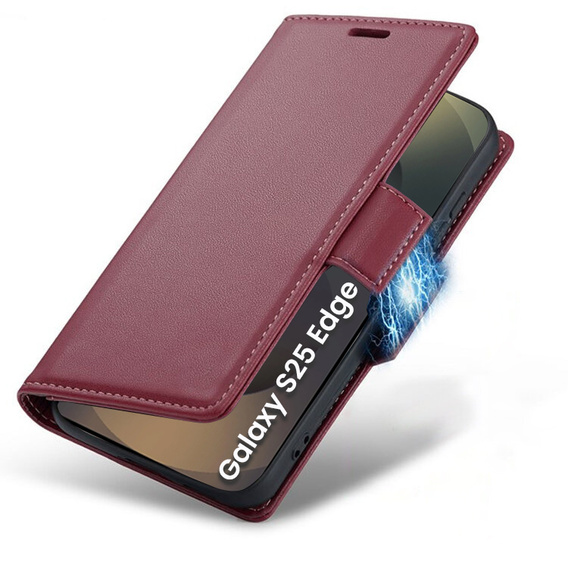 Puzdro pre Samsung Galaxy S25 Edge, ERBORD Glossy Litchi, flipová peňaženka, červené