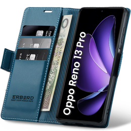 Puzdro pre Oppo Reno 13 Pro, ERBORD Glossy Litchi, flipová peňaženka, modré