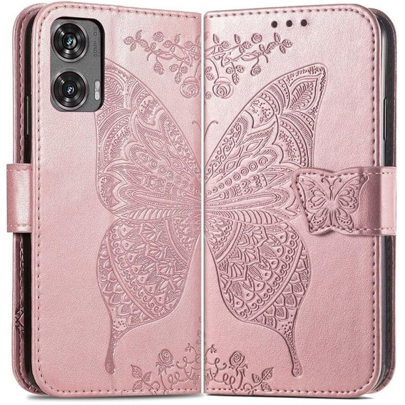 Klapkové puzdro pre Motorola Moto G85, Butterfly, ružové rose gold