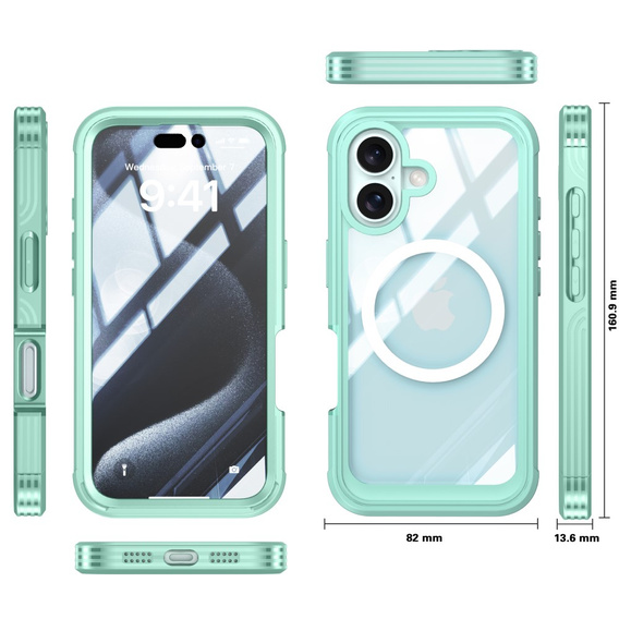 Puzdro pre iPhone 16 Plus, Shockproof, so sklom, pre MagSafe, zelený