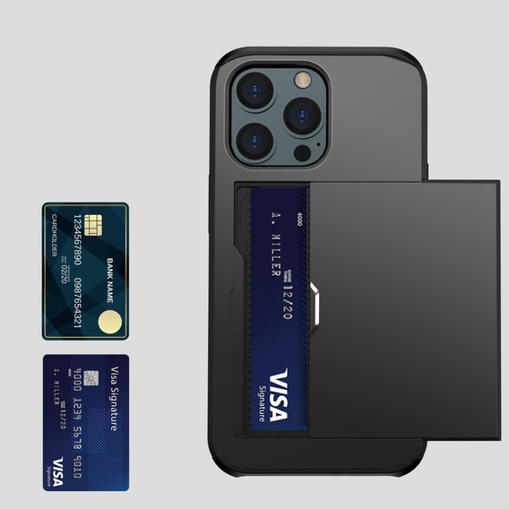 Obal na mobil pre iPhone 15 Pro, Sliding Card Holder, čierne