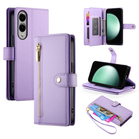 Klapkové puzdro pre Samsung Galaxy S25 Edge, Wallet Zipper Pocket, fialové