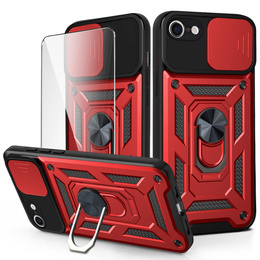 Pancierované puzdro pre iPhone 16E, CamShield Slide, červené + tvrdené sklo 9H