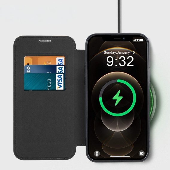 Klapkové puzdro pre iPhone 12 Pro, RFID Wallet MagSafe CamShield, čierne