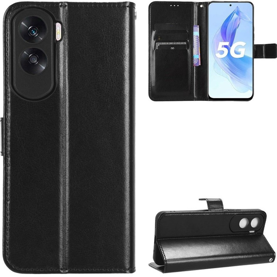 Klapkové puzdro pre Honor 90 Lite 5G, Crazy Horse Wallet, čierne