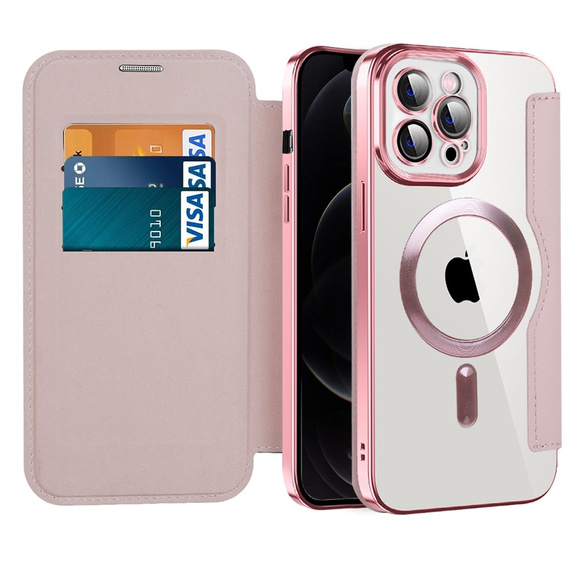Klapkové puzdro pre iPhone 12 Pro Max, RFID Wallet MagSafe CamShield, ružové