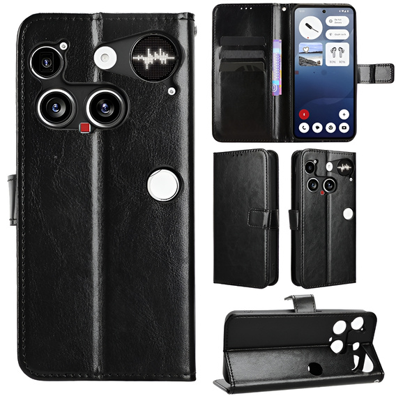 Klapkové puzdro pre Nothing Phone 3 5G, Crazy Horse Wallet, čierne