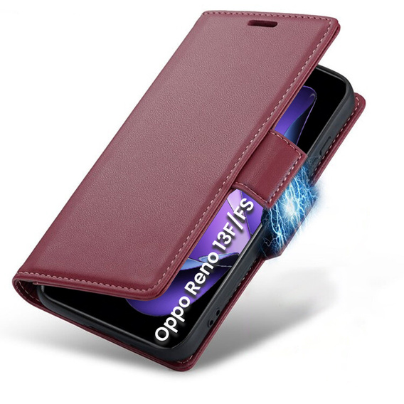 Puzdro pre Oppo Reno 13F / Oppo Reno 13FS, ERBORD Glossy Litchi, flipová peňaženka, červené