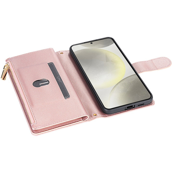 Puzdro s chlopňou pre Samsung Galaxy A56 5G, Rhombus Crossbody Leather, ružové rose gold