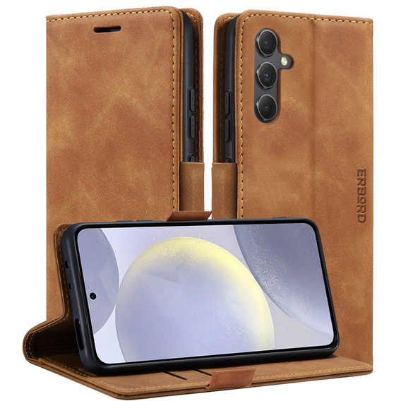 Puzdro pre Samsung Galaxy S24+ Plus, ERBORD Vintage, peňaženka s chlopňou, hnedé