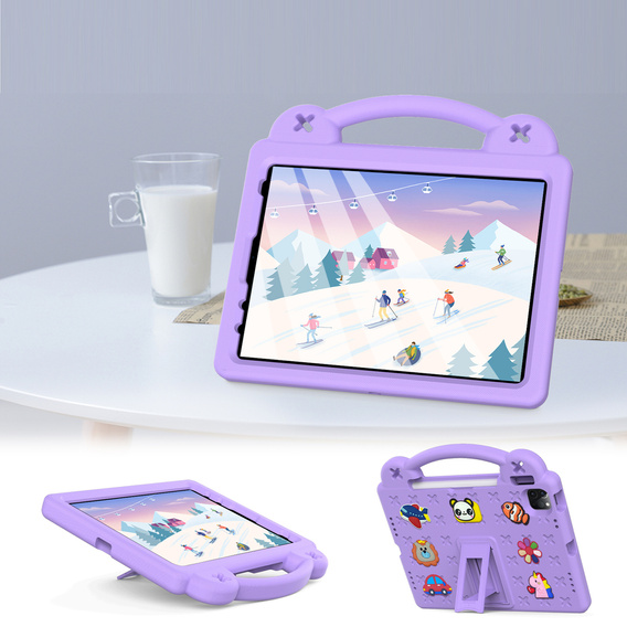 Detské puzdro pre iPad Air 10.9" 2022/2020 (5/4 gen.) / Pro 11" 2022/2021/2020 (4/3/2 gen.), Cute Patterns, so stojanom, fialové