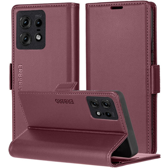 Puzdro pre Motorola Edge 50 Pro, ERBORD Glossy Litchi, flipová peňaženka, červené