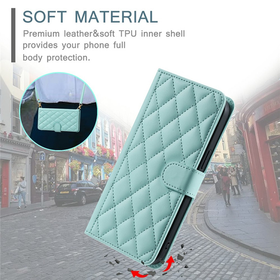 Puzdro s chlopňou pre Samsung Galaxy S25 FE, Rhombus Crossbody Leather, zelený