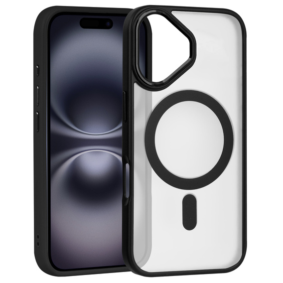 Puzdro pre iPhone 16, pre MagSafe, ERBORD Matt Case, transparentné / čierne + sklo na displej