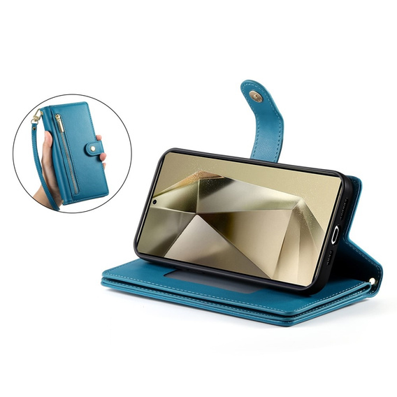 Klapkové puzdro pre Samsung Galaxy S25 Ultra, Wallet Zipper Pocket, modré
