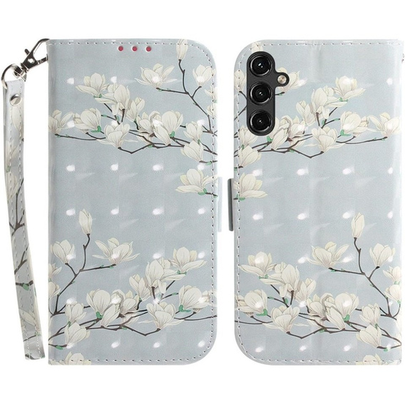 Klapkové puzdro pre Samsung Galaxy A14 4G/5G, Wallet, flowers magnolia, biele