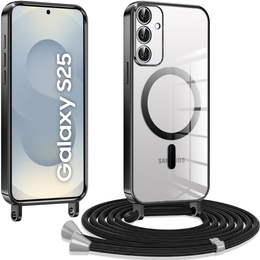 Puzdro pre Samsung Galaxy S25, Electro MagSafe, čierne + šnúrka