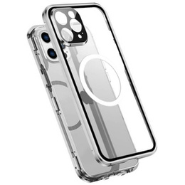 Magnetické puzdro Dual Glass MagSafe pre iPhone 14 Pro, strieborné