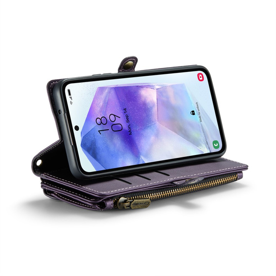 Puzdro CASEME pre Samsung Galaxy A55 5G, RFID Leather Wallet, s popruhom cez rameno, fialové