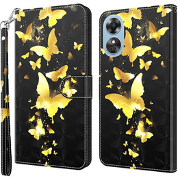 Klapkové puzdro pre Oppo A17, Wallet, Butterflies zlaté