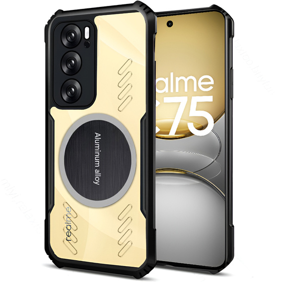 Puzdro pre Realme 14X / Realme C75, s magnetickým štítkom, transparentné / čierne
